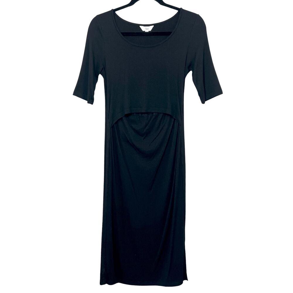 Ripe Maternity Short Sleeve Ribbed Nursing Dress Black Size Small